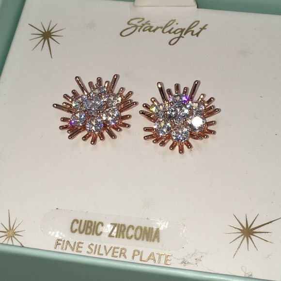 14k rose gold earrings diamond silver studs - Picture 5 of 7